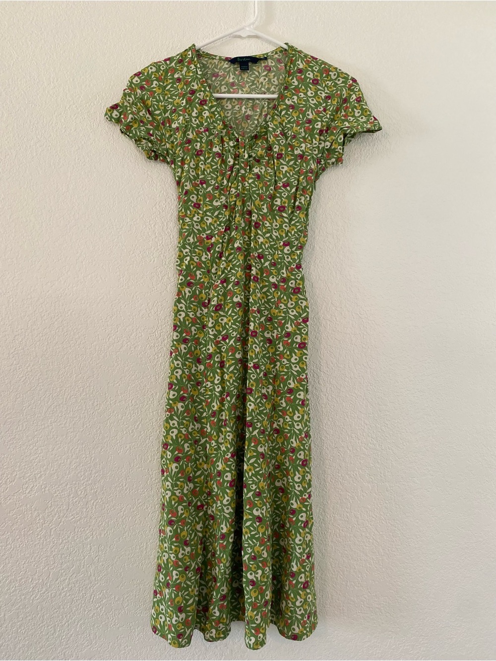 Boden Green Floral Maxi Dress with Red and White Flowers